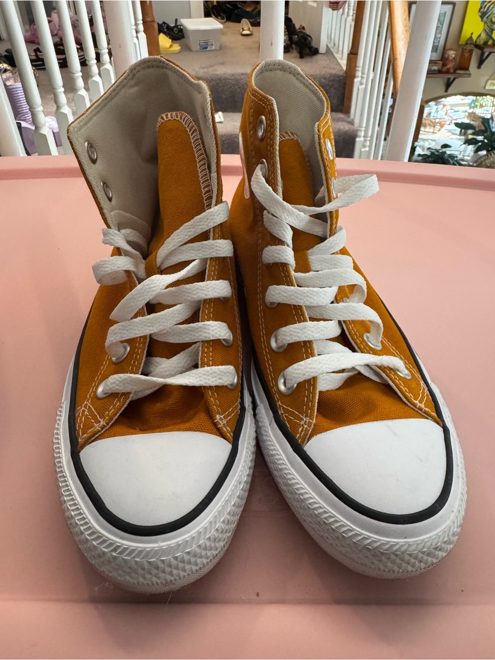 High-Top Canvas Sneakers in Mustard Yellow and White